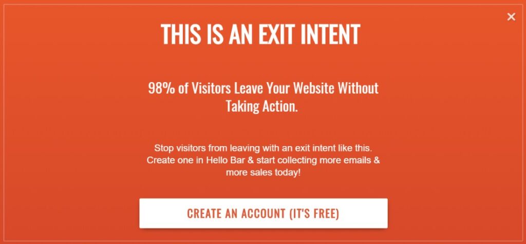 Exit-intent popup template by Hello Bar