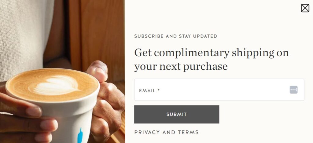 Example of simple opt in form by Blue Bottle