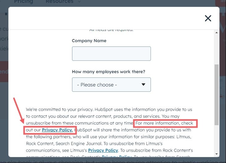 HubSpot privacy policy
