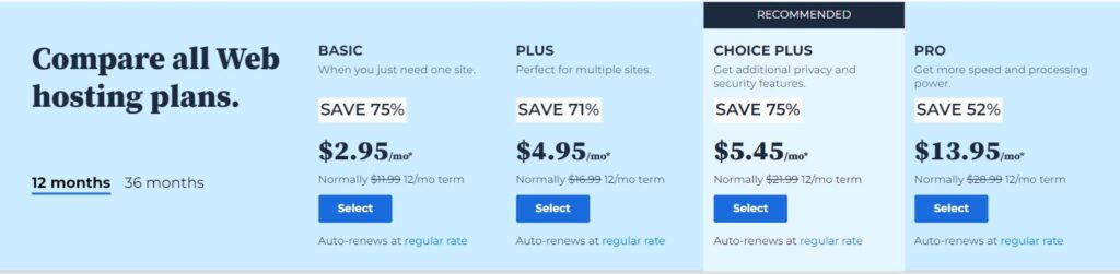 Bluehost pricing image for hellobar task