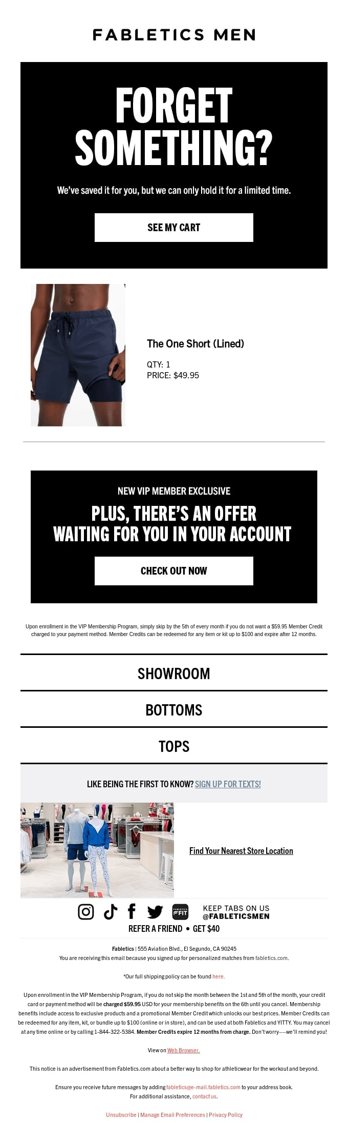 Fabletics Abandoned Cart Email