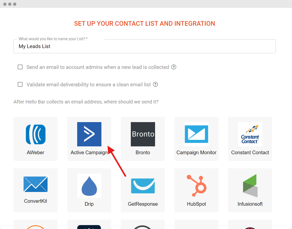 Hello Bar Active Campaign Integration